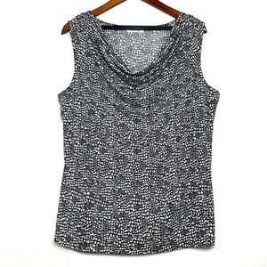 Calvin‎ Klein 0X Plus Cowl Neck Sleeveless Top Black White Geometric Work Formal